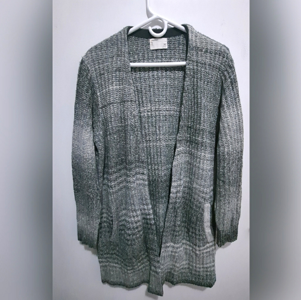 Grey and White Plaid Cardigan